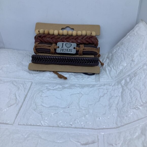 Fashion Wrap Leather Bracelets Unisex Letter I Heart Jesus Religion Bracelet - Picture 2 of 6
